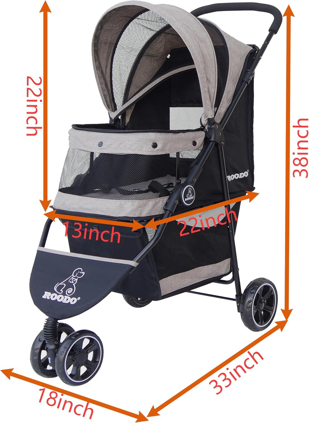 ROODO 3 Wheel Dog Pet Cat Stroller Best Lightweight Foldable Compact Portable Jogger All Terrain Travel Pet Gear Puppy Kitty Stroller for up to 30lbs Medium Small Dogs and Cats(Light Khaki)