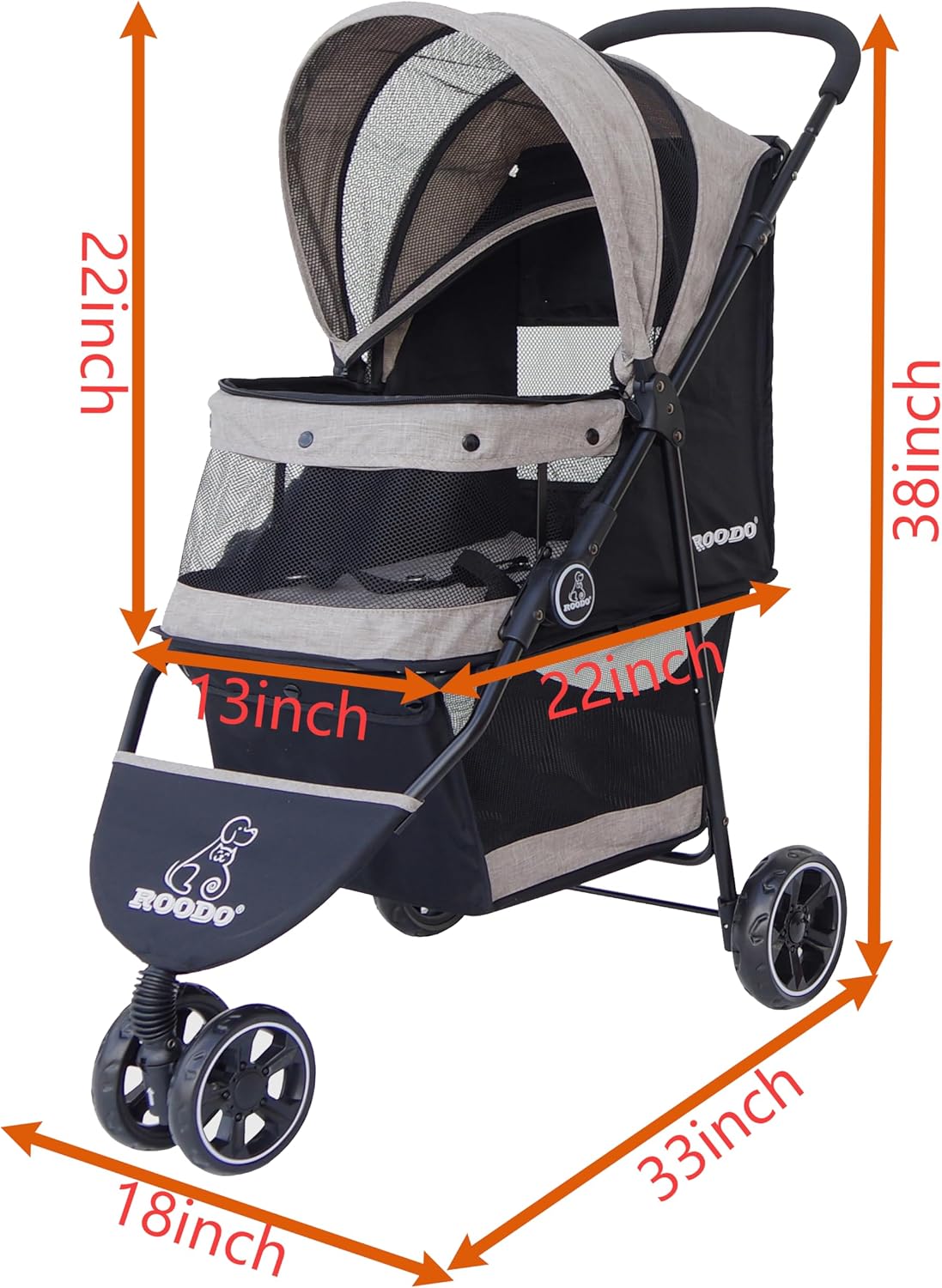 ROODO 3 Wheel Dog Pet Cat Stroller Best Lightweight Foldable Compact Portable Jogger All Terrain Travel Pet Gear Puppy Kitty Stroller for up to 30lbs Medium Small Dogs and Cats(Light Khaki)