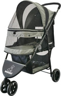 ROODO 3 Wheel Dog Pet Cat Stroller Best Lightweight Foldable Compact Portable Jogger All Terrain Travel Pet Gear Puppy Kitty Stroller for up to 30lbs Medium Small Dogs and Cats(Light Khaki)