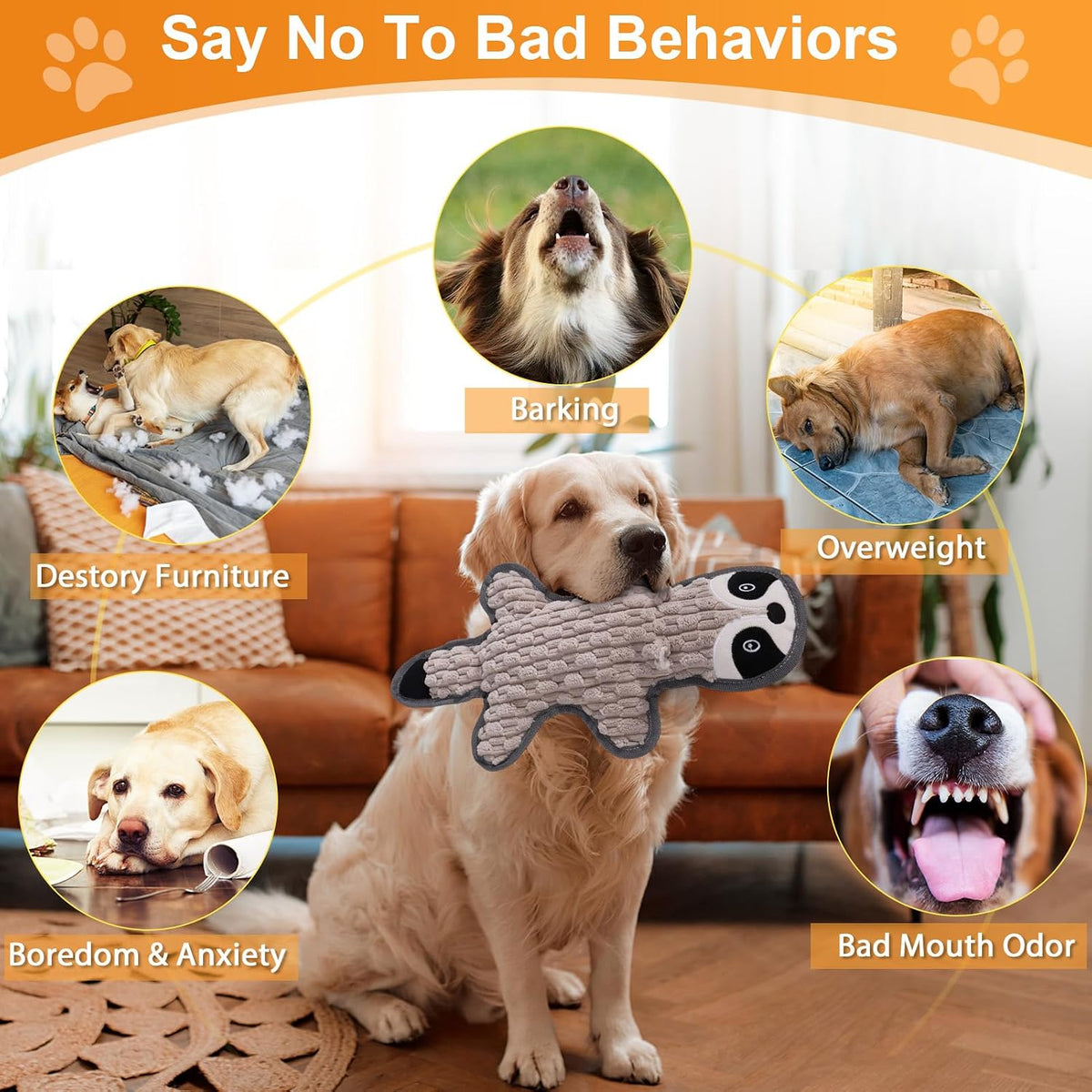 5 Pack No Stuffing Squeaky Dog Toys for Large Dogs - Interactive Durable Plush Chew Toy with Crinkle Paper, Safe Pet Toy for Small to Large Breed, Ideal for Puppy Gifts & Tug of War Toys