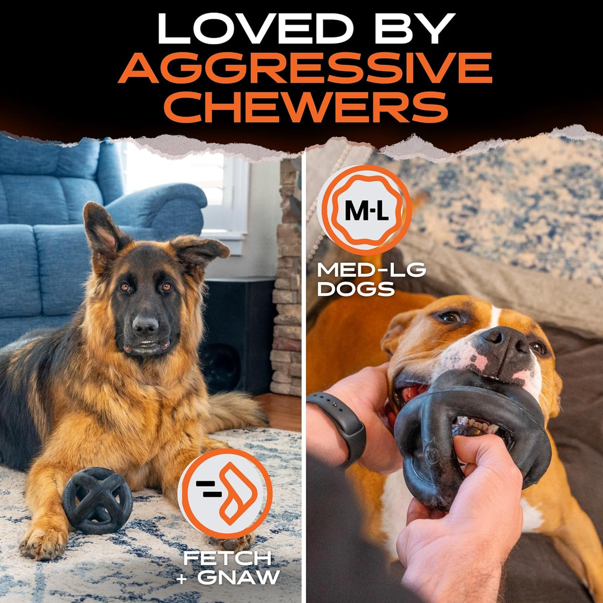 Monster K9 Ring Ball | Virtually Indestructible. Lifetime Guaranteed. | VULCRON™ Natural Rubber | Durable, Heavy Duty Dog Chew Toy for Aggressive Chewers | Medium & Large Breeds, 5.5”