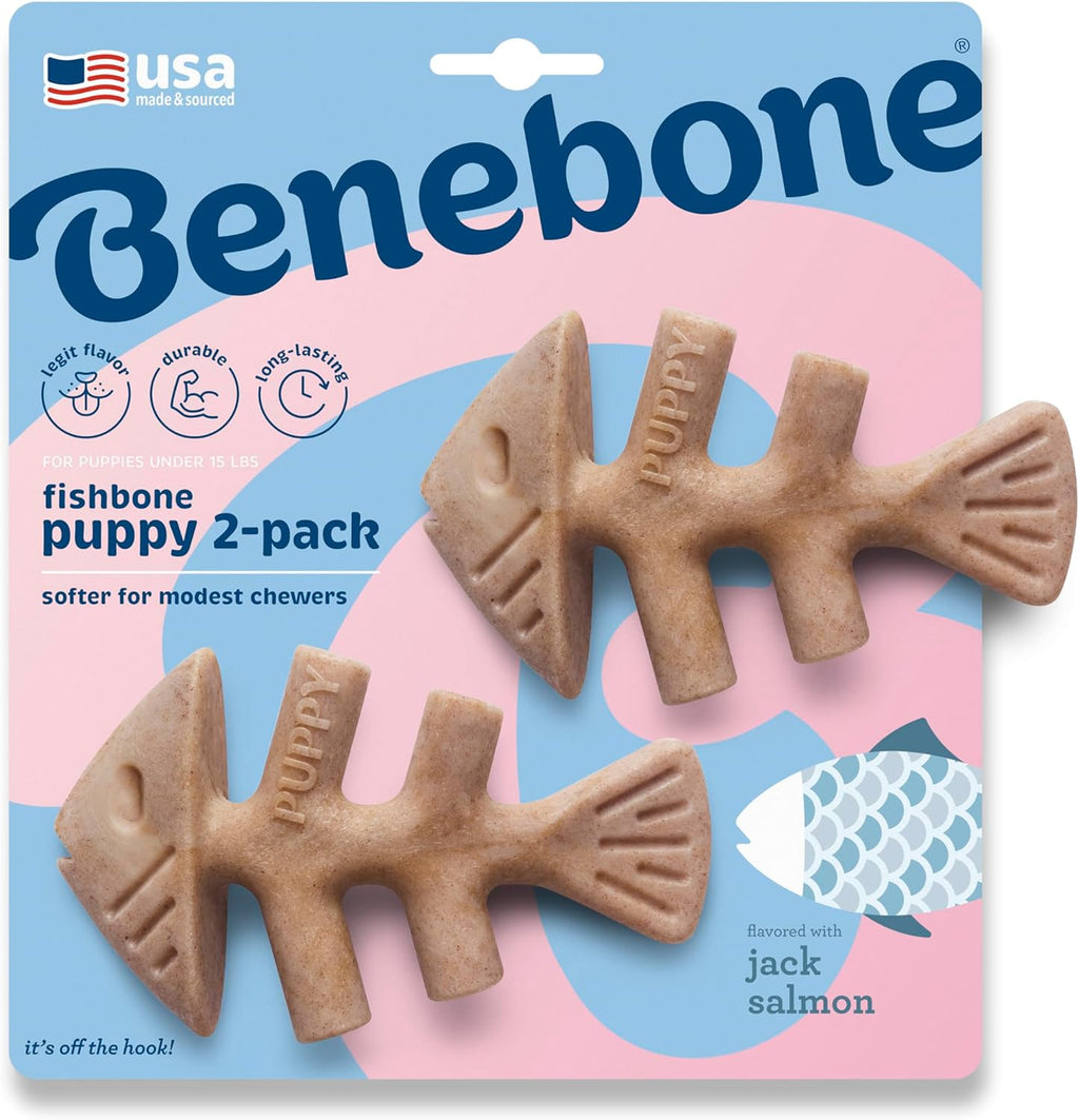 Benebone Puppy 2-Pack Dental Chew/Wishbone Dog Chew Toys, Made in USA, Real Bacon Flavor