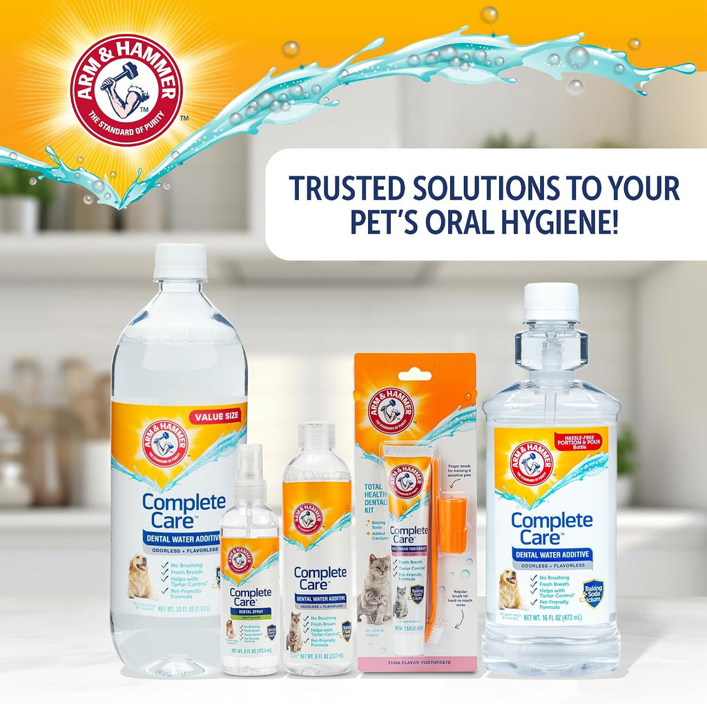 Arm & Hammer Complete Care Dog Dental Water Additive, 16 Fl Oz | Odorless, flavorless daily formula with baking soda and calcium fights plaque, tartar, and bad breath