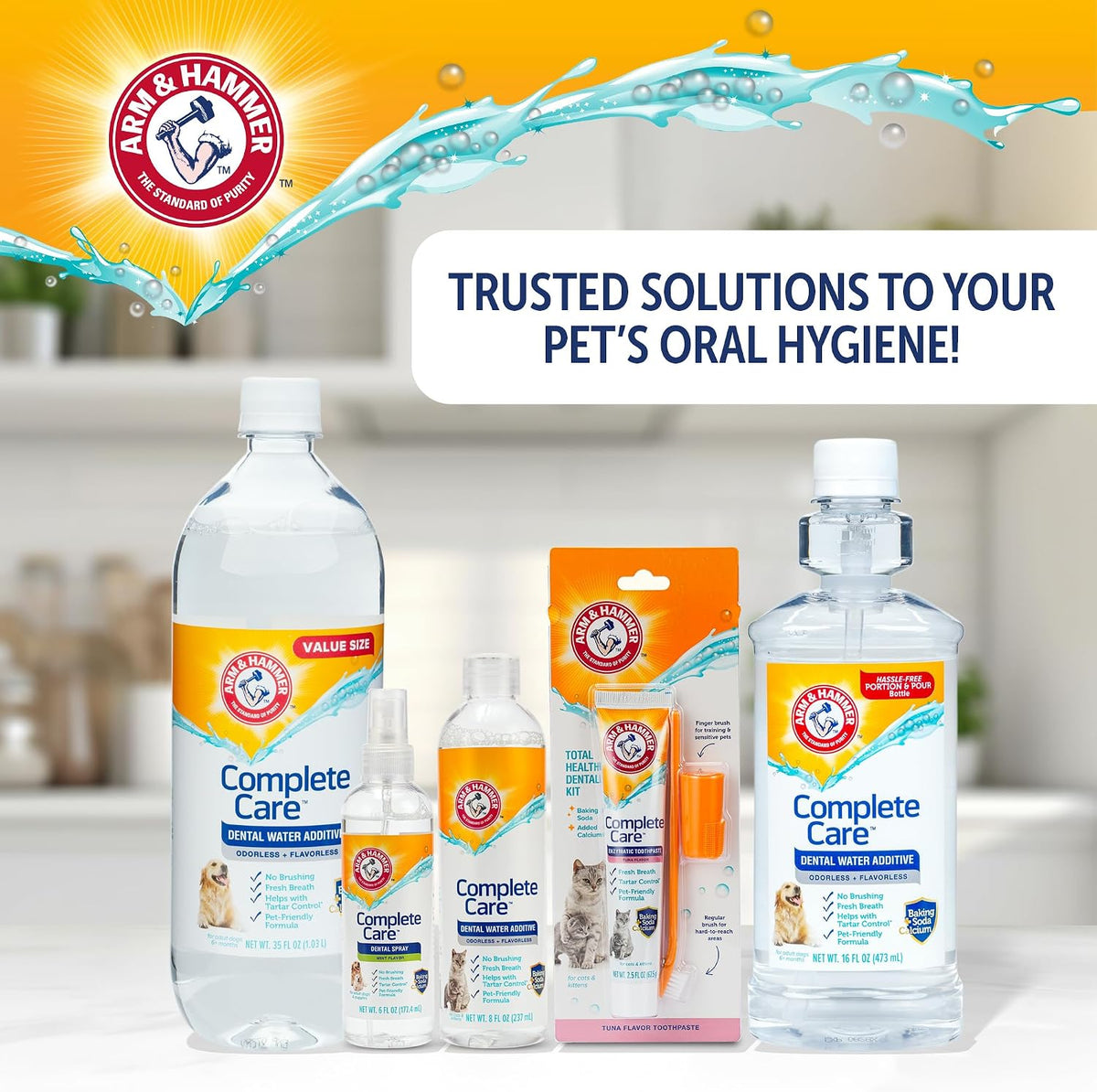 Arm & Hammer Complete Care Dog Dental Water Additive, 16 Fl Oz | Odorless, flavorless daily formula with baking soda and calcium fights plaque, tartar, and bad breath