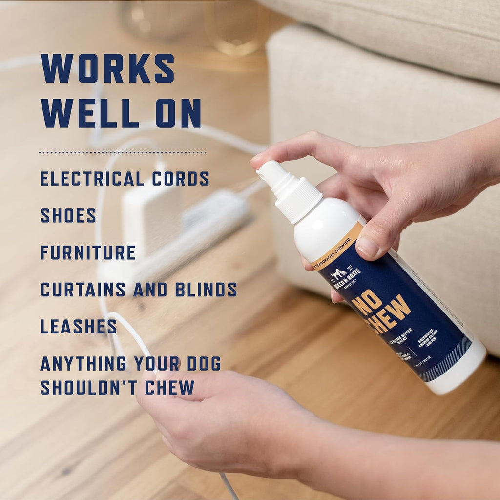 Rocco & Roxie No Chew Spray for Dogs - Alcohol-Free with Copaiba Oil, 8oz | Alcohol-Free Bitter Deterrent – Safe on Skin, Hot Spots & Wounds – Calming Copaiba Oil – Long-Lasting on Furniture & Cords