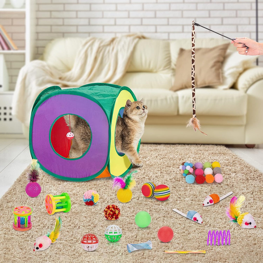 Retro Shaw 33Pcs Cat Toys with Tunnel for Indoor Cats