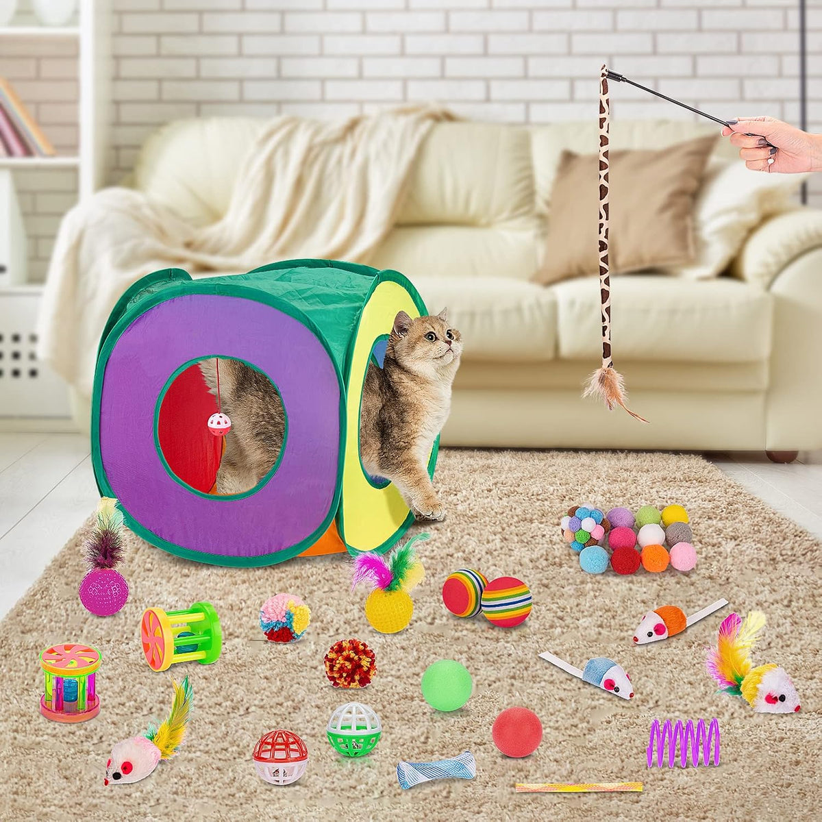 Retro Shaw 33Pcs Cat Toys with Tunnel for Indoor Cats