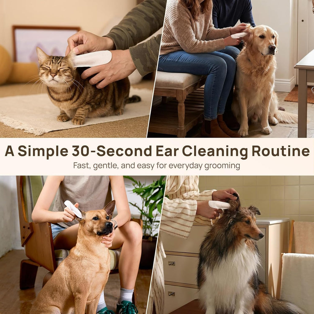 HICC PET Ear Cleaner Finger Wipes for Dogs & Cats, Coconut Scent, 50 Count | Removes Ear Dander, Dirt & Debris for Fresher Ears, Gentle Extra-Large Finger Wipes for Daily Ear Cleaning