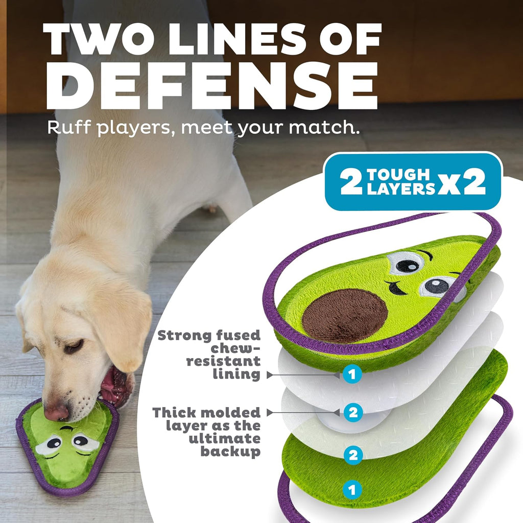 Outward Hound Tough Skinz Durable Chew Plush Squeaky Dog Toy, Avocado, 9" | 4 Tough Layers, Triple Stitched Seams, No Stuffing, Less Mess, Jumbo Squeaker, Fetch & Toss, Tough Chewers, Dogs & Puppies