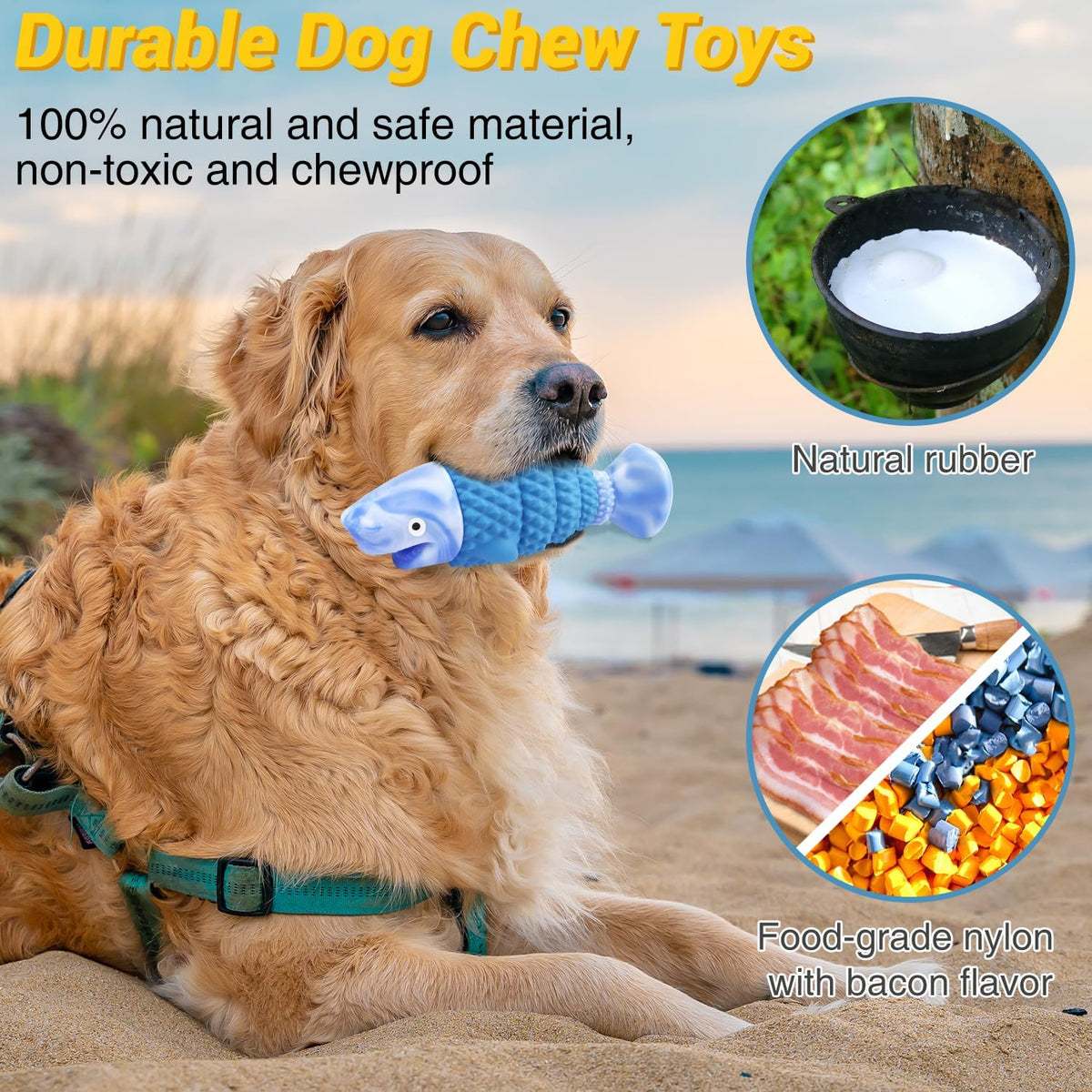 WinTour Tough Dog Toys for Aggressive Chewers, Indestructible Dog Chewers for Medium & Large Breeds, Squeaky Durable Chew Toys to Keep Them Busy, Reduce Boredom, Teeth Cleaning, Bacon Flavor