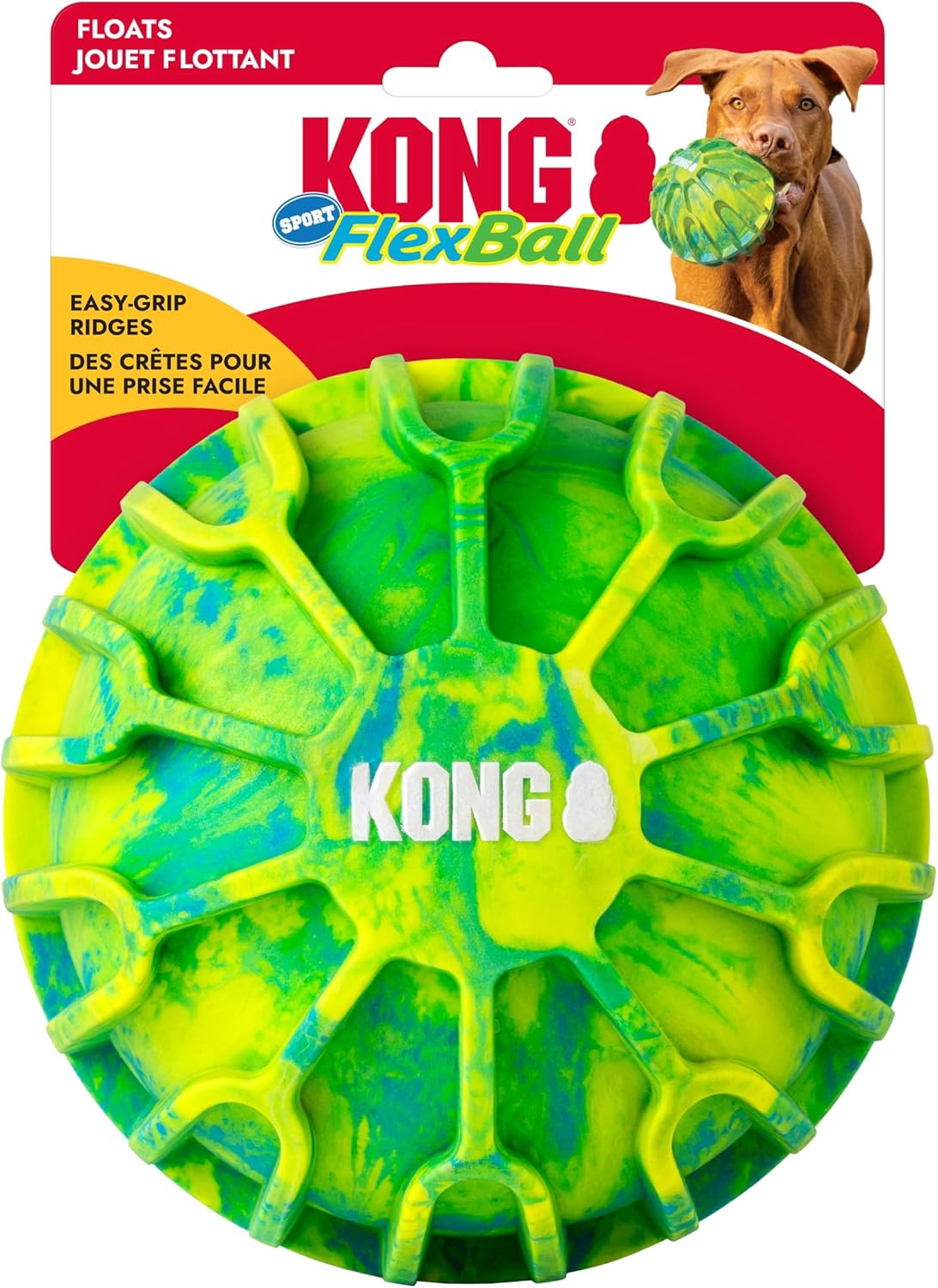KONG FlexBall Interactive Fetch Toy, Floats in Water, for X-Large Dogs | Durable Interactive Fetch Ball with Easy-Grip Ridges That Floats in Water, Built for Long Outdoor Play