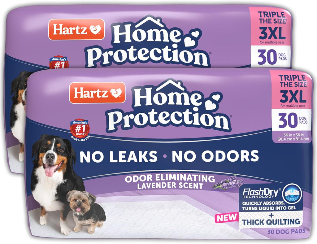 Hartz Home Protection Lavender Scent Odor Eliminating Dog Pads, 3XL, 30ct | Thicker Quilted, Super Absorbent, Quick Drying, No Leaks, No Odors, FlashDry Technology