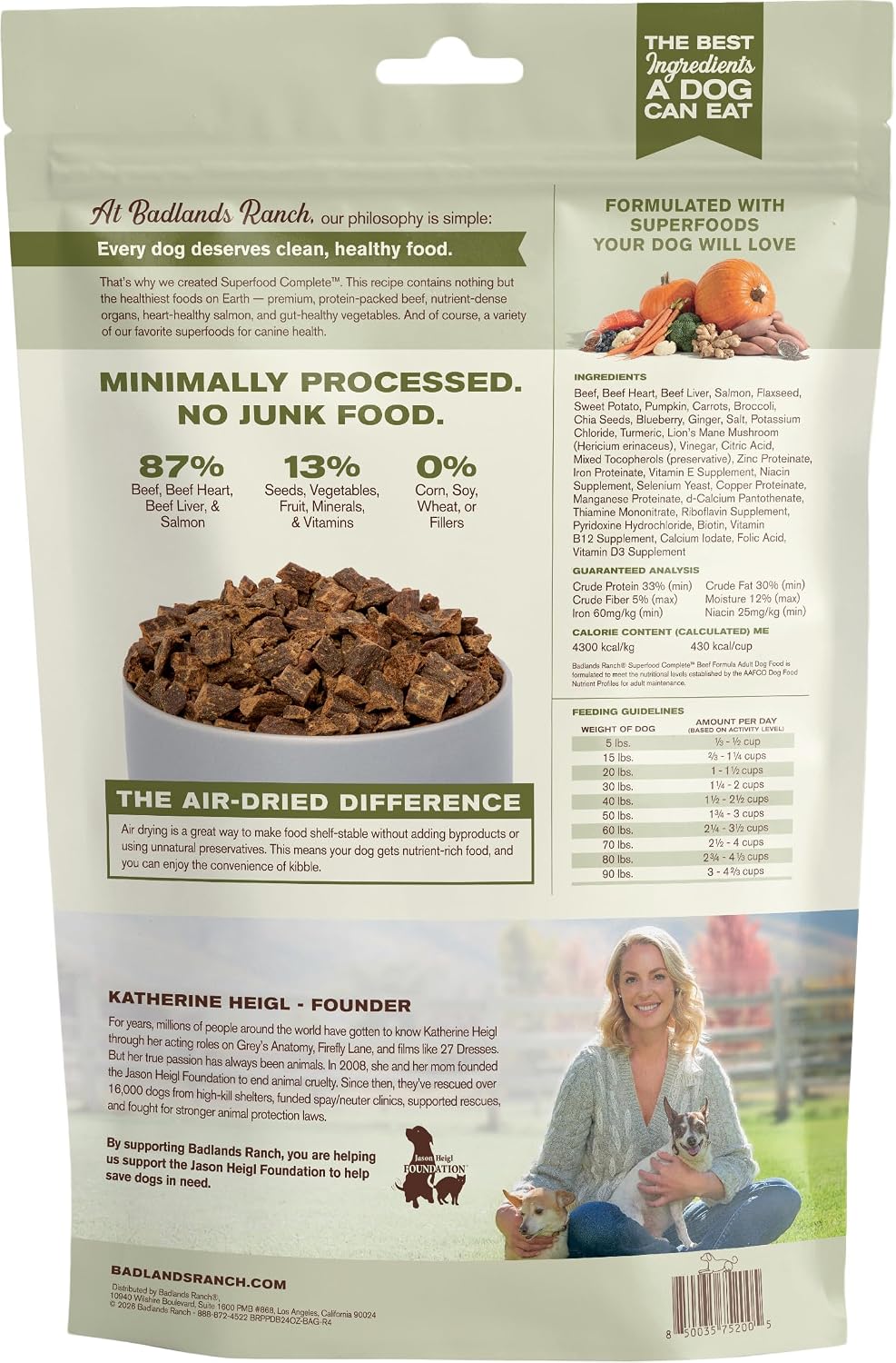 BADLANDS RANCH Air-Dried Beef Dog Food, 87% Real Meat, 24 oz | Includes organs & salmon; kibble topper or alternative; adult & senior dogs; no corn, wheat, soy or fillers