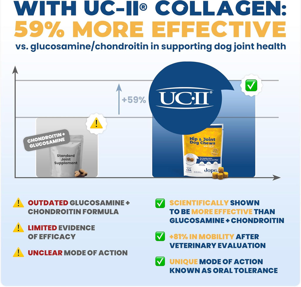 Jope Hip & Joint Supplement for Dogs Large, Medium, Small - Joint Chews w/UC-II® Collagen - Proven Better Than Glucosamine Chondroitin in Canine Health - Veterinarian Formulated, Omega 3 & Curcumin