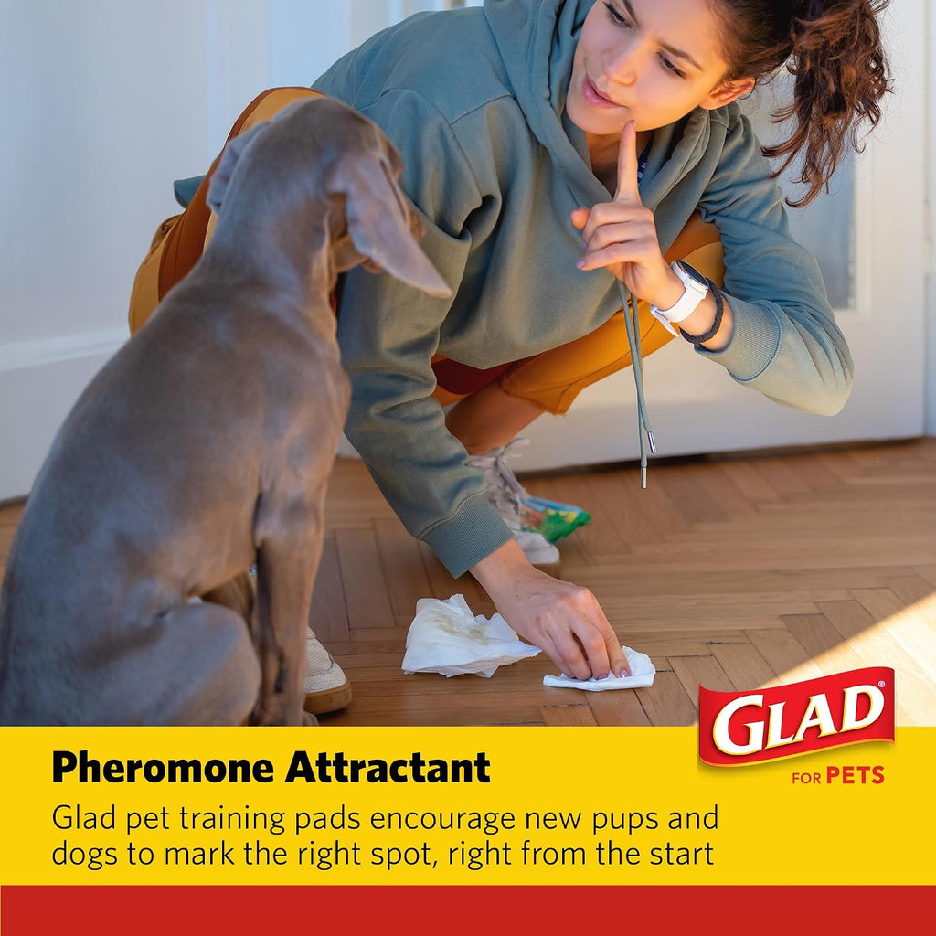 Glad for Pets Activated Carbon Training Pads, Anti-Microbial, 30 Count | 6-layer, leak-proof pads with odor control technology, 23 x 23 in coverage for indoor potty training