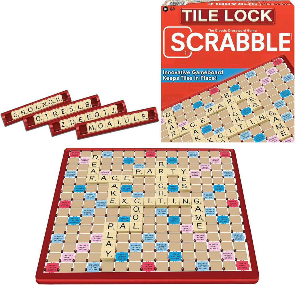 Tile Lock Scrabble Board Game, Board Holds Tiles in Place, for 2-4 Players, Ages 8 and Up, by Winning Moves Games USA