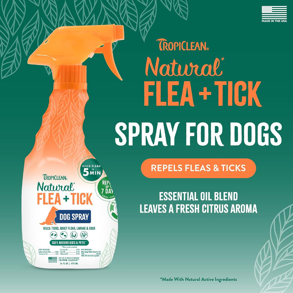 TropiClean Maximum Strength Flea Spray for Dogs and Home, 16oz