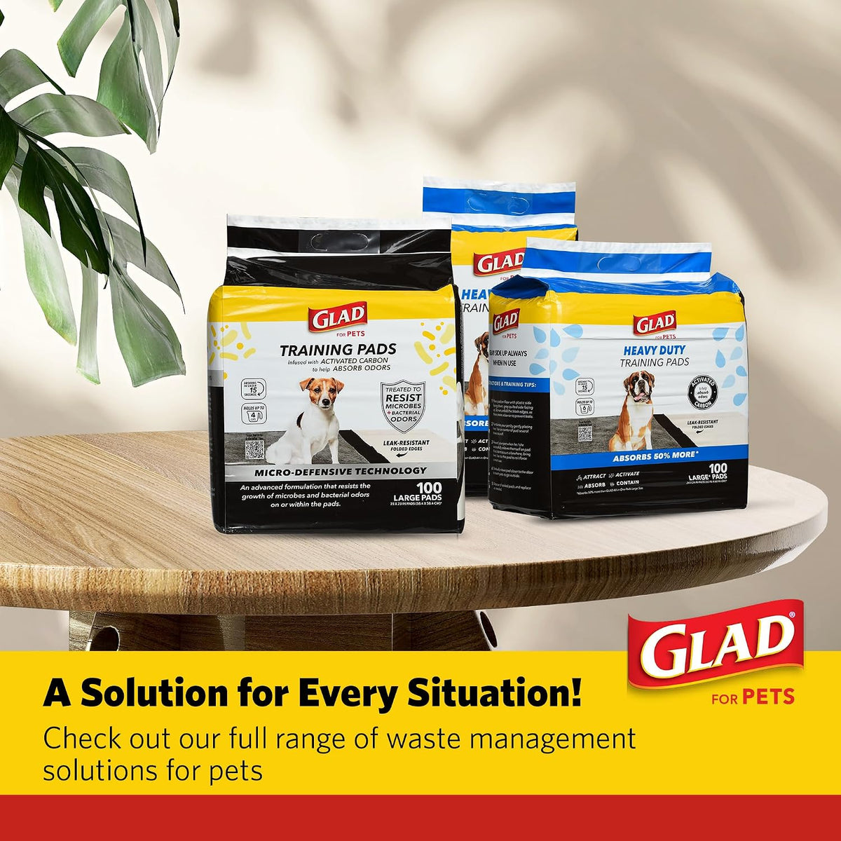 Glad for Pets Activated Carbon Training Pads, Anti-Microbial, 30 Count | 6-layer, leak-proof pads with odor control technology, 23 x 23 in coverage for indoor potty training