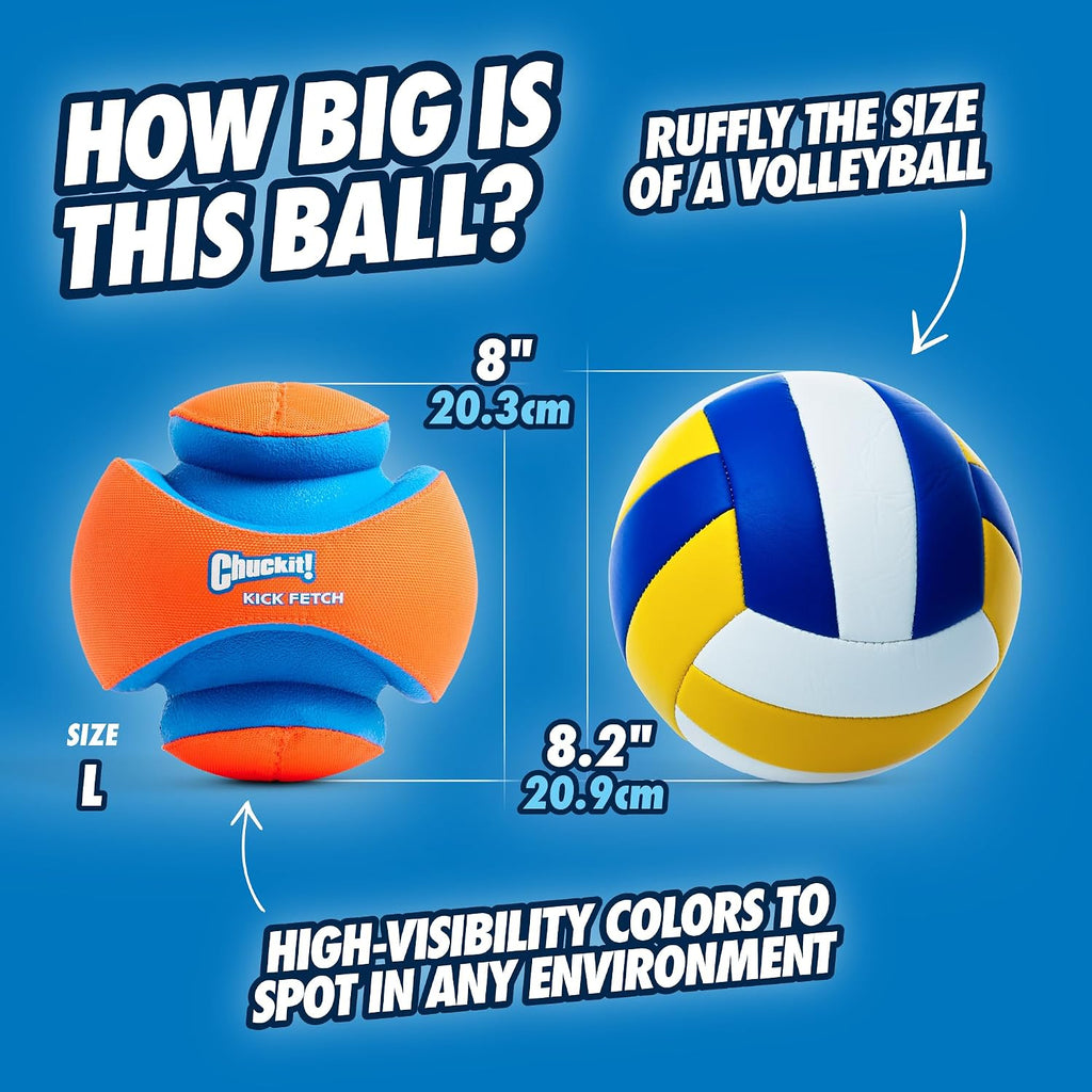 Chuckit! Kick Fetch Ball Dog Toy, Large, 8in, for Large Dogs, Floats | Floats in Water for Interactive Play and Fetch with Large Dogs; Durable Construction Withstands Rugged Outdoor Use