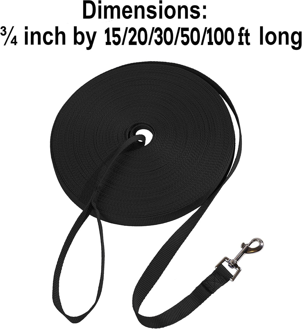 Hi Kiss Dog/Puppy Obedience Recall Training Agility Lead - 15ft 20ft 30ft 50ft 100ft Training Leash - Great for Play, Camping, or Backyard - Black 20ft