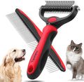 Tpotato Deshedding Dog Brush for Long Haired Dogs Cats,Undercoat Shedding Rake for Dematting Detangling Tangles Matted Fur and Knots,Metal Pet Comb,Professional Pet Grooming Supplies Tool Kit,Red