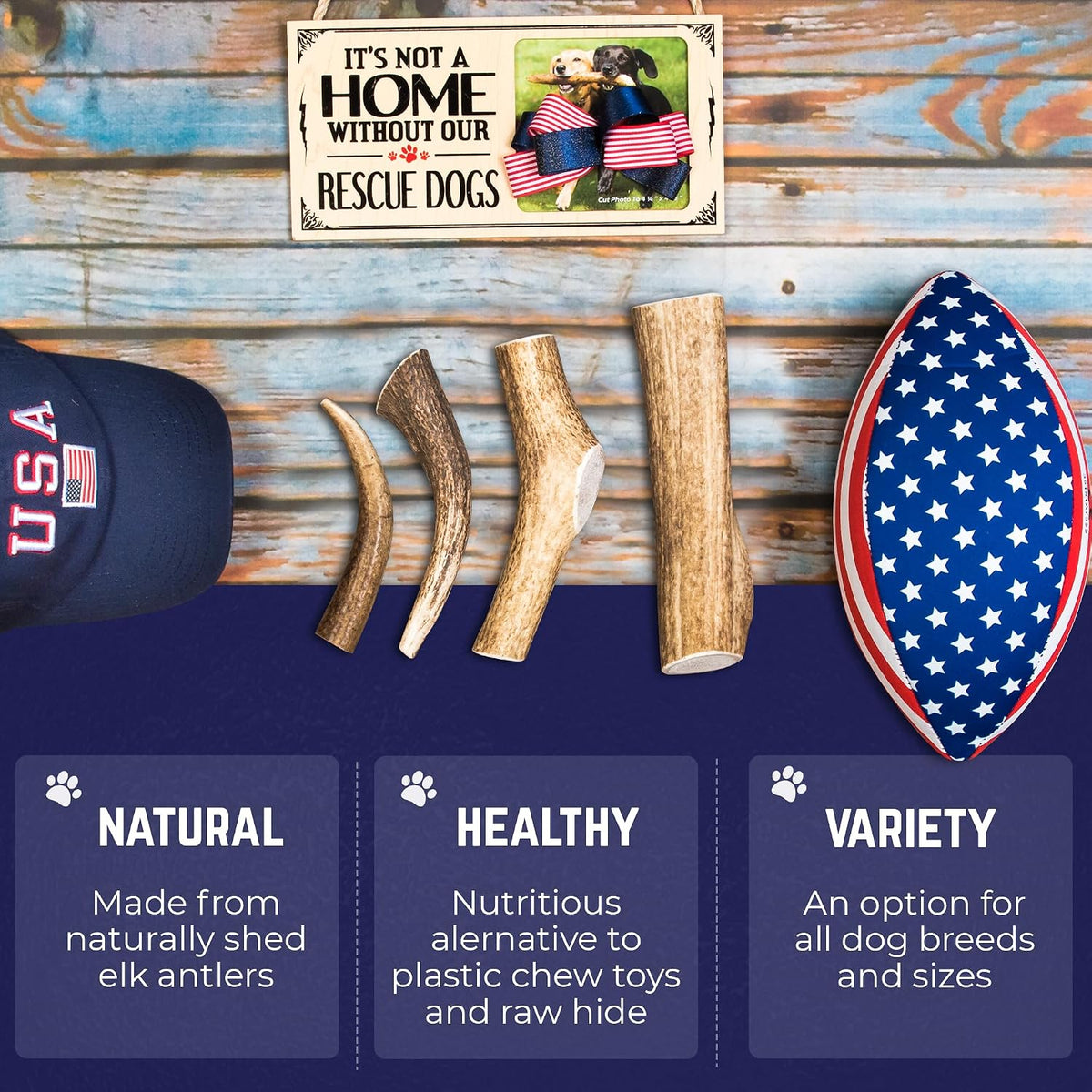 Devil Dog Pet Co Whole Elk Antlers for Dogs, Medium, Aggressive Chewers | Naturally shed Grade A Rocky Mountain elk antler, single ingredient, long lasting, 5 in+, fits breeds up to 50 lb