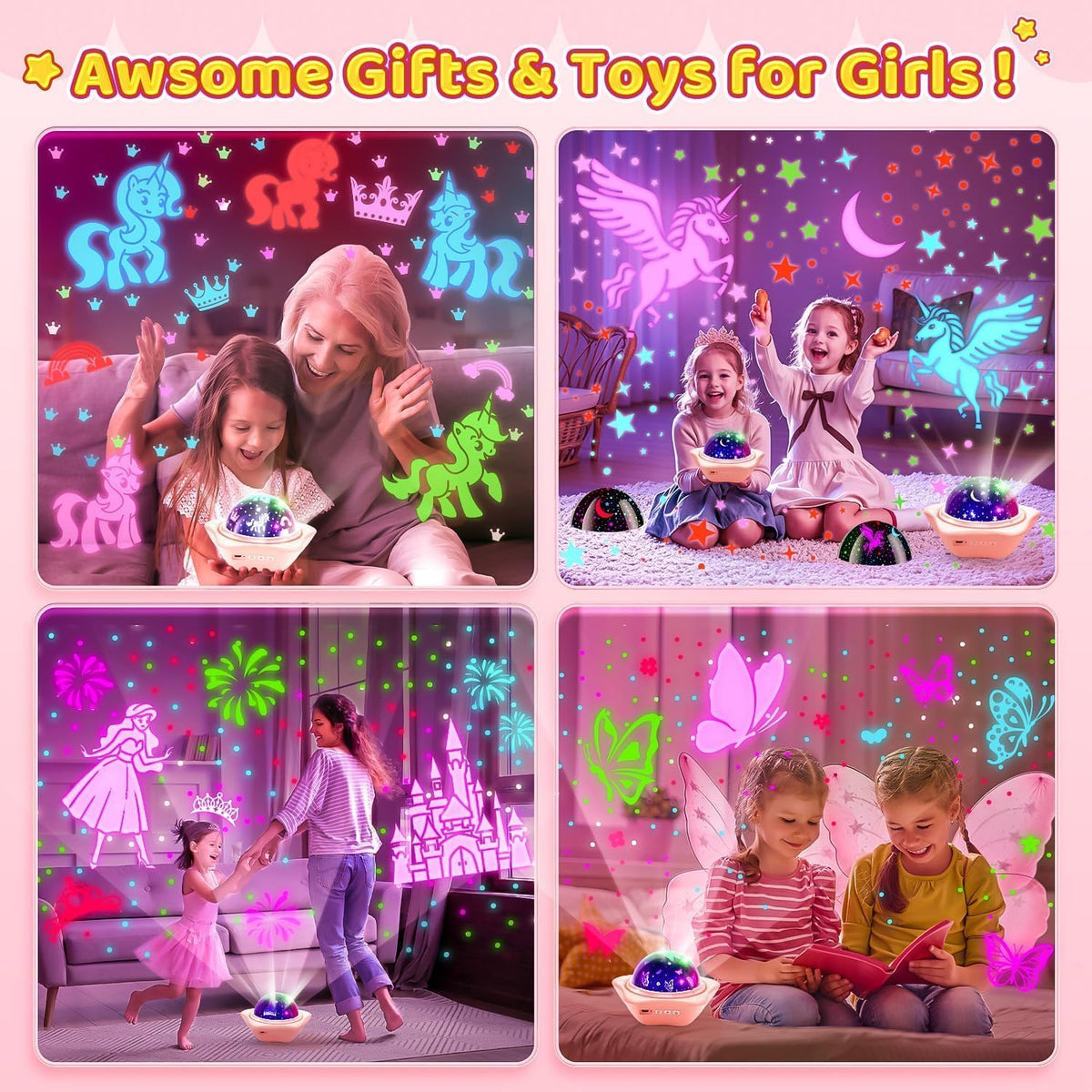 Unicorn Toys for Girls Age 4-6, 6 Films Cute Star Night Light Projector