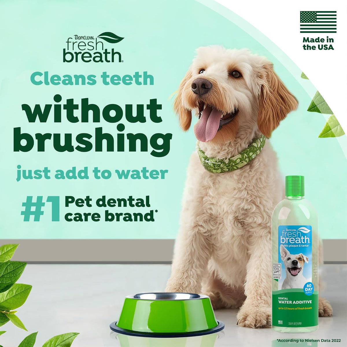 TropiClean Fresh Breath Dental Water Additive, Dog Breath Freshener, 33.8oz | Freshens Breath & Cleans Teeth | No Toothpaste or Toothbrush Required