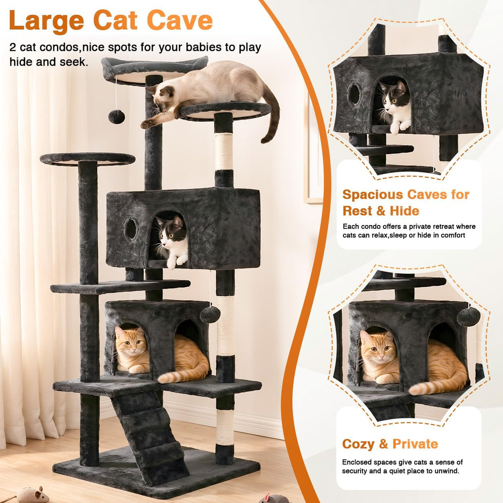 FDW | 54" Cat Tree Tower | Dark Gray | Multi-Level Indoor Activity Center