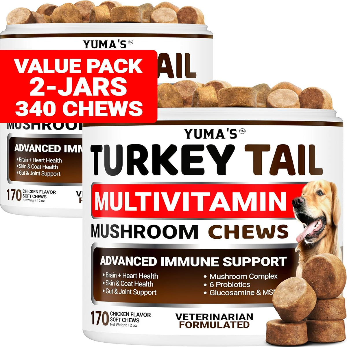 Turkey Tail Mushroom for Dogs - 170 Count - Mushroom Chews for Dogs | Dog Supplement for Lipoma Lumps & Bumps - Immune Health, Digestive, Skin, Energy & Joint Support - Guard Buddy Multivitamin