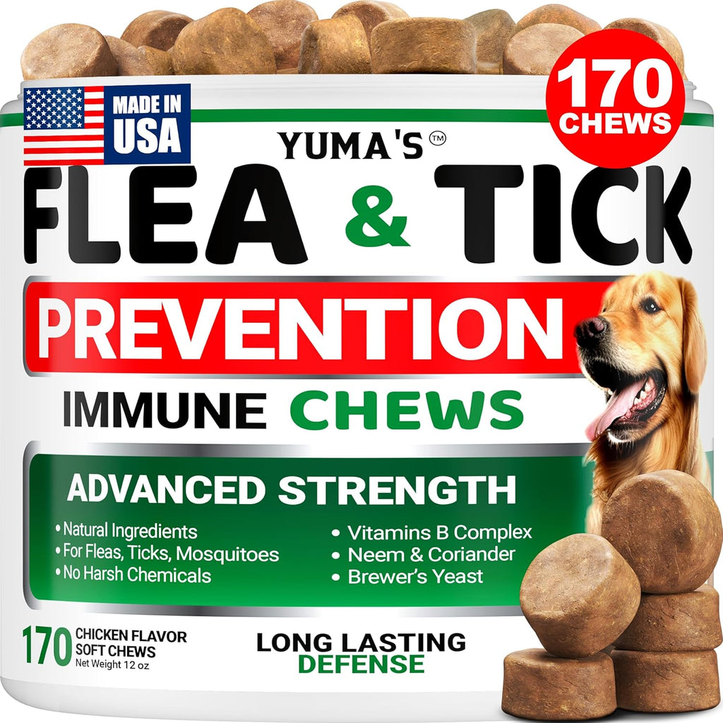 Flea and Tick Prevention for Dogs, 170 Chews, Natural Oral Supplement | Dog Flea & Tick Treatment & Control Chews for Small, Medium & Large Dogs - All Breeds & Ages - Chicken Flavor - Made in USA