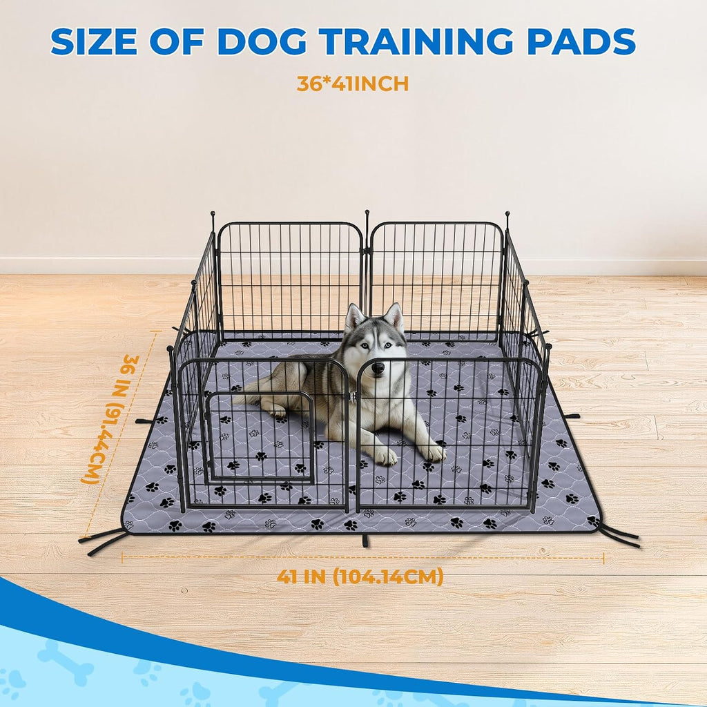 Fostanfly Washable Pee Pads for Dogs, Ultra-Absorbent, 2 Pack 36"x41" Gray | Leak-Proof, Waterproof, Non-Slip, Large Reusable Pee Pads for Puppy Potty Training, Crate and Playpen with 8 Tie Straps