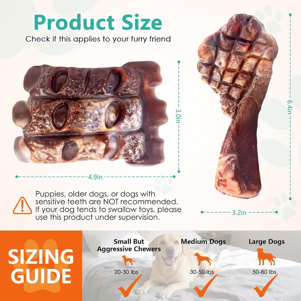 Fuufome Tough Dog Chew Toys for Medium & Large Aggressive Chewers, 2 Pack | Indestructible, Hard Nylon Bone, Long Lasting Chewing, Teeth Cleaning, to Keep Them Busy, for 20-100 Lb Dogs, Milk Flavor