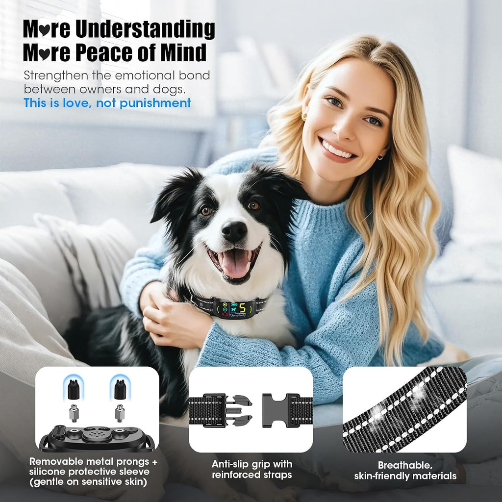Bark Collar for Small Medium Large Dogs with 5 Training Modes, Black | AI Bark Recognition, Effective Anti Barking Device with 5 Sensitivity Levels, Rechargeable IP67 Waterproof Anti Bark Collar