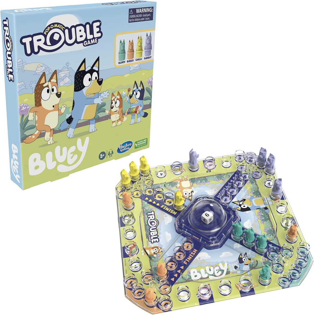 Hasbro Gaming Trouble: Bluey Edition Board Game for Kids, 2-4 Players, Race Bluey, Bingo, Bandit, or Chilli to The Finish, Ages 5 and Up (Amazon Exclusive)