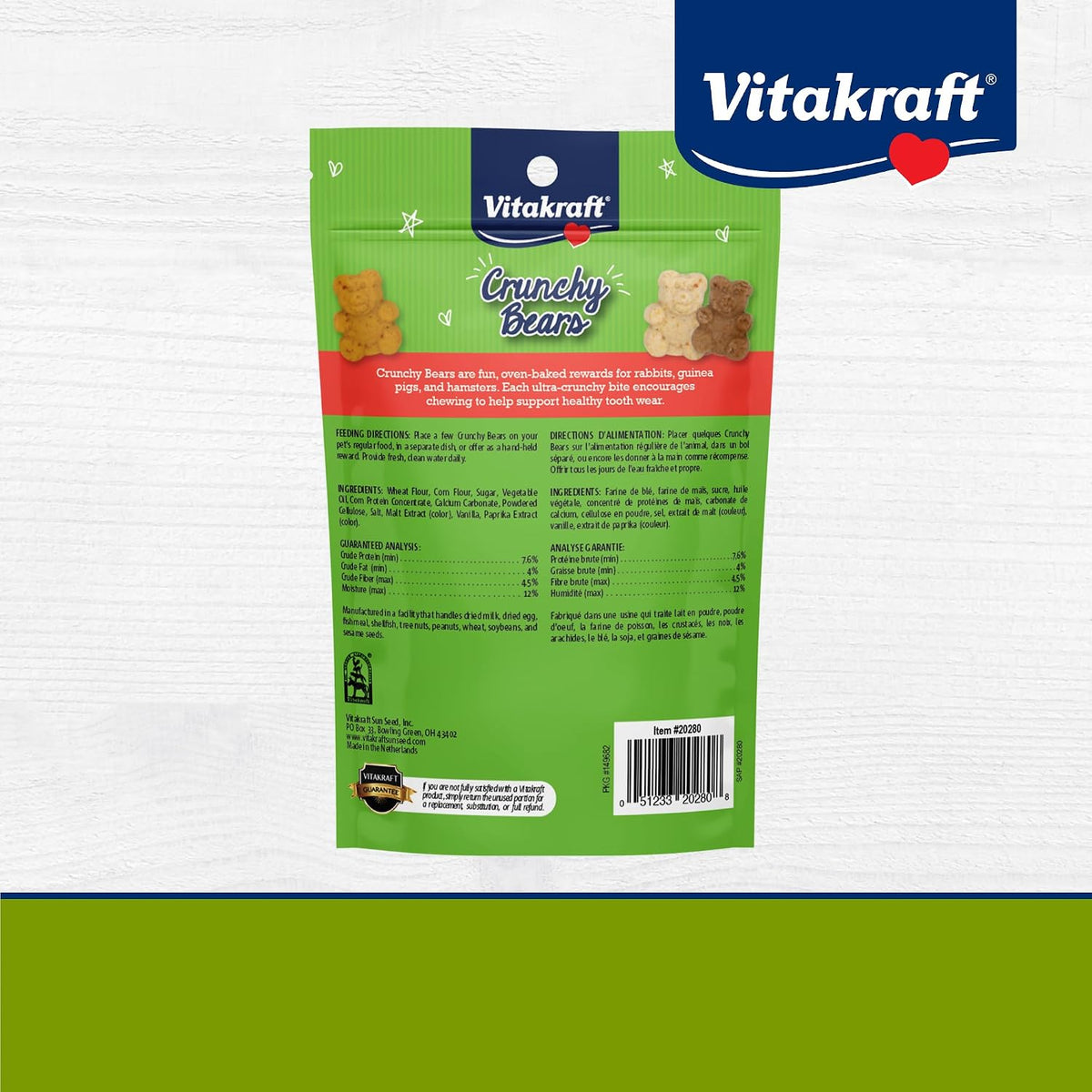 Vitakraft Crunchy Bears Rabbit, Guinea Pig & Hamster Treat 12 oz. (Pack of 3)