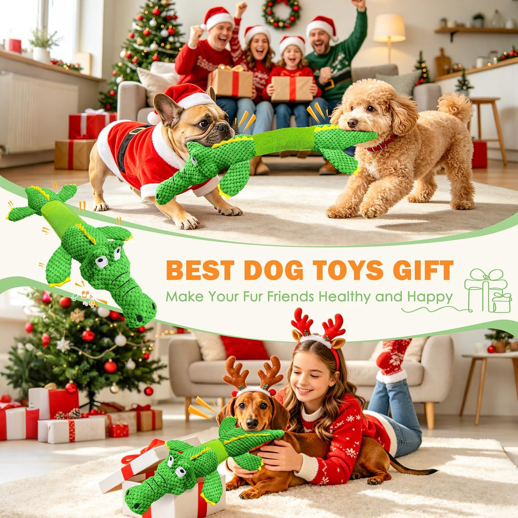 WOWBALA Dog Squeaky Toys Stretchable Crocodile for Interactive Tug of War | 24-31in Plush Chew Toy with Squeaker & Crinkle Paper, Pineapple Cotton, Ideal for Puppy Small Medium Dogs Indoor Outdoor Play