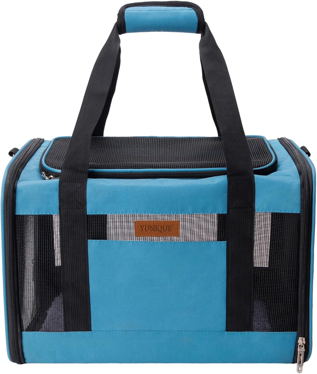 YUNIQUE Soft-Sided Cat & Dog Carrier for Pets Up to 15 Lbs, Airline Approved Collapsible Travel Puppy Carrier with Lightweight Fabric Design (Grey)