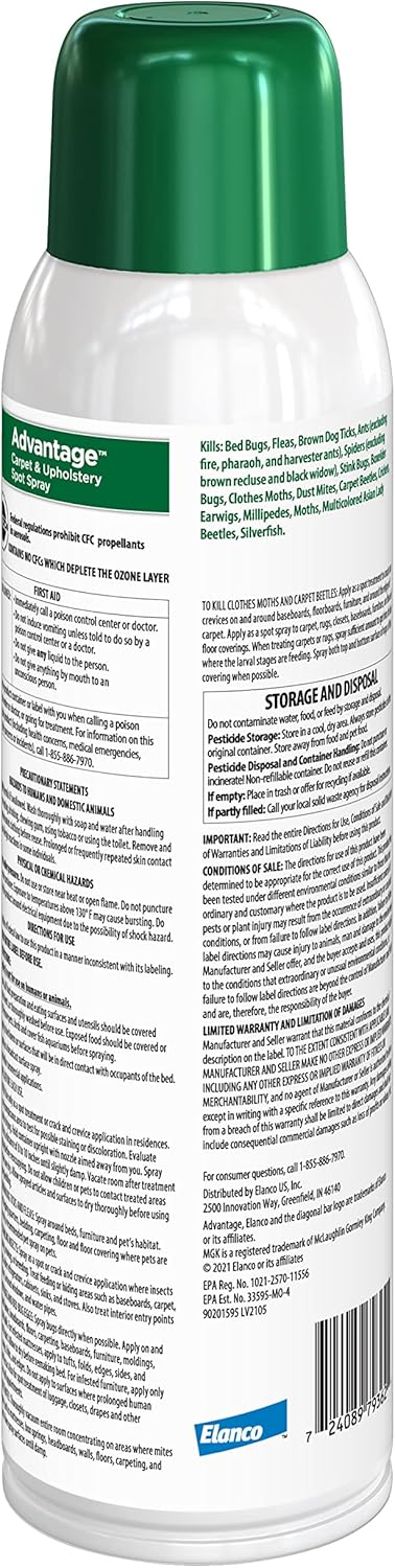 Advantage Carpet & Upholstery Spot Spray | Kills Fleas & Ticks & Bedbugs | 16 oz.