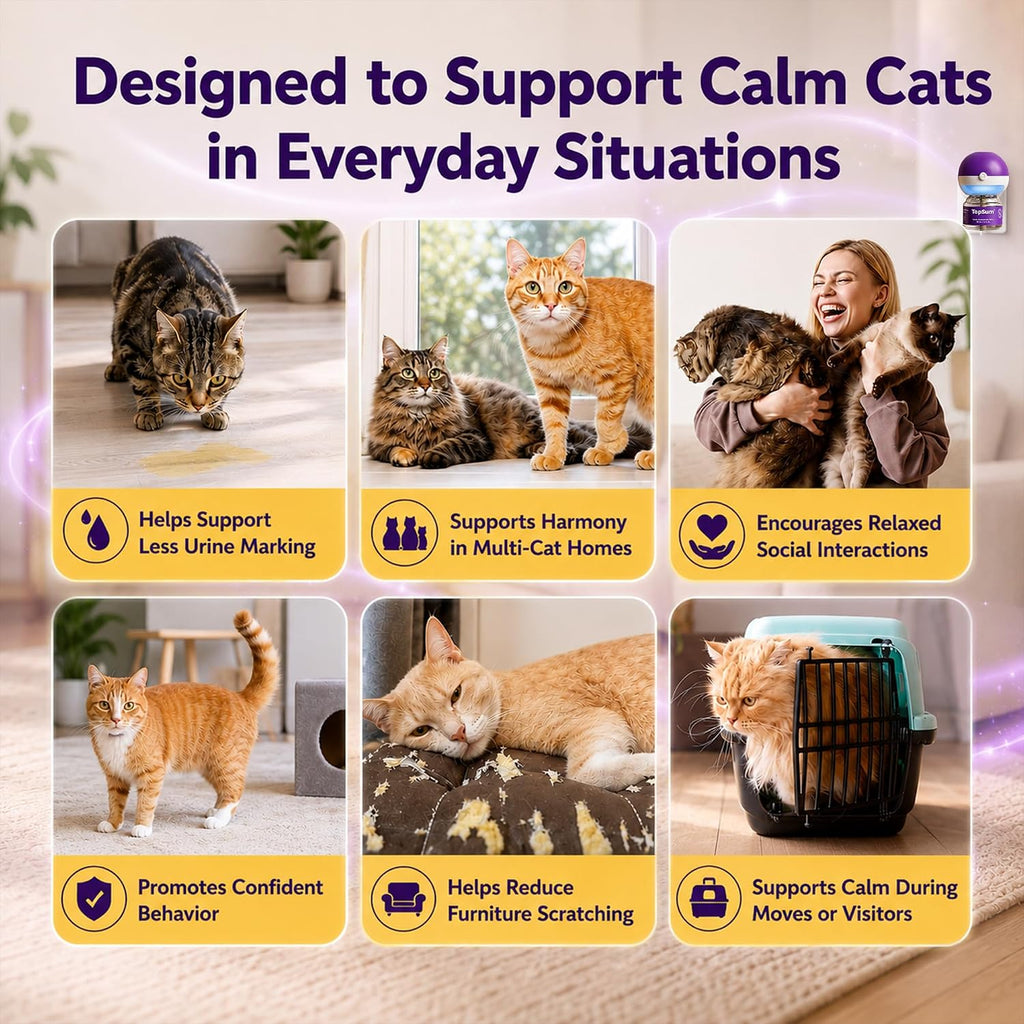TopSum Cat Calming Pheromone Diffuser: Feline Pheromones Plug in for Stress, Alone At Home, Spraying, Fighting, Scratching, Aggression & Excessive Meowing (Purple– 6 Refills)