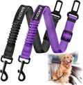 2 Pack Dog Seat Belt Adjustable Dog Car Seatbelts for Vehicle Nylon Pet Safety Seat Belt with Elastic Bungee Buffer Reflective & Durable Car Harness for Dogs