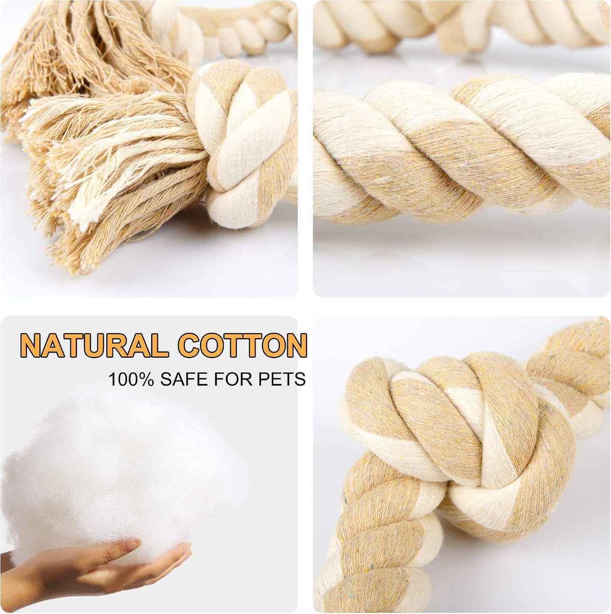 Fida Dog Rope Toys for Aggressive Chewers, Chew Toys for Large Medium Dogs | Natural Cotton, Heavy Duty Pull Rope for Tug of War and Interactive Play, 3 Feet 5 Knots Indestructible, Teeth Cleaning