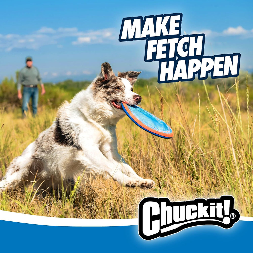 Chuckit! Max Glow Zipflight Flying Disc Dog Toy, Floats, Medium, 8.5in | Water-Floating Flyer Made with Durable Polyester Construction for Beach and Pool Play; Sized for Medium and Large Dogs
