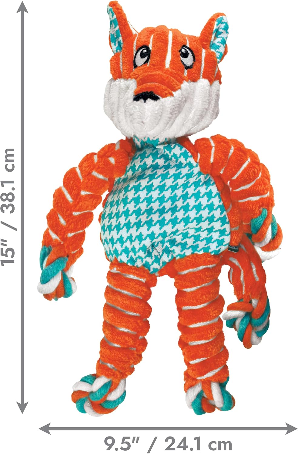 KONG Floppy Knots Rope and Plush Dog Toy, Fox, Medium/Large | Knotted Rope & Plush Toy with Minimal Stuffing & a Squeaker, Great for Teething, Tugging & Lively Play
