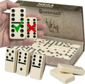 Queensell Dominos Set for Adults, Double 6 Dominoes Set with 28 Tiles in Wooden Case, Classic Dominoes, Family Board Game for Kids & Adults, Travel Game for Family Game Night, Juegos de Mesa
