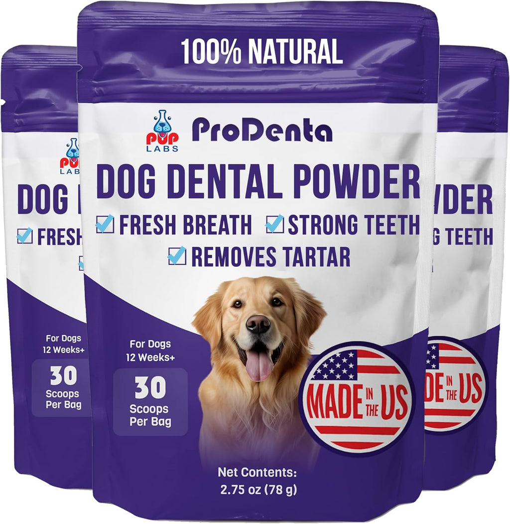 Pup Labs ProDenta, All-Natural Dog Dental Powder for Teeth Cleaning, Dental Powder for Dogs Teeth with Breath Freshener. Easy to use for Tartar Removal and Leaky Gums. Made in USA, 30 Servings