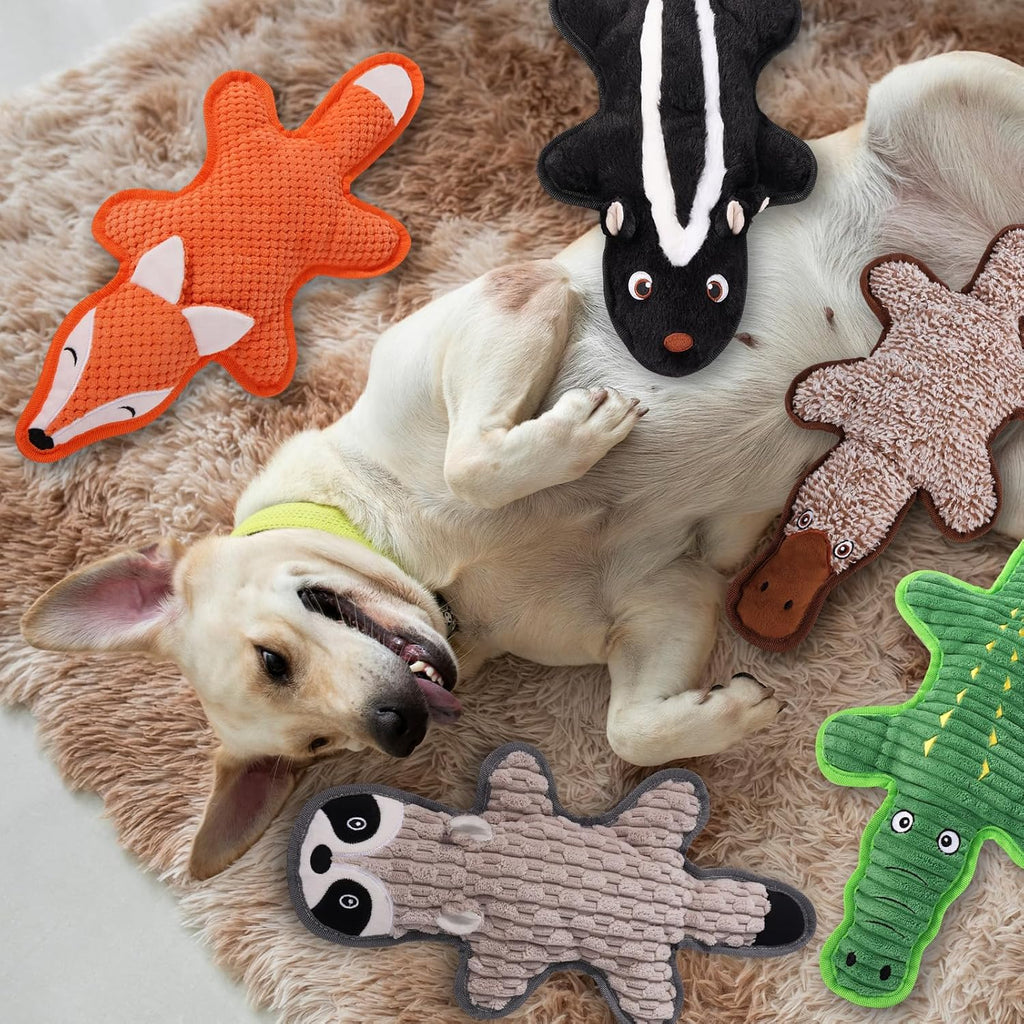5 Pack No Stuffing Squeaky Dog Toys for Large Dogs - Interactive Durable Plush Chew Toy with Crinkle Paper, Safe Pet Toy for Small to Large Breed, Ideal for Puppy Gifts & Tug of War Toys