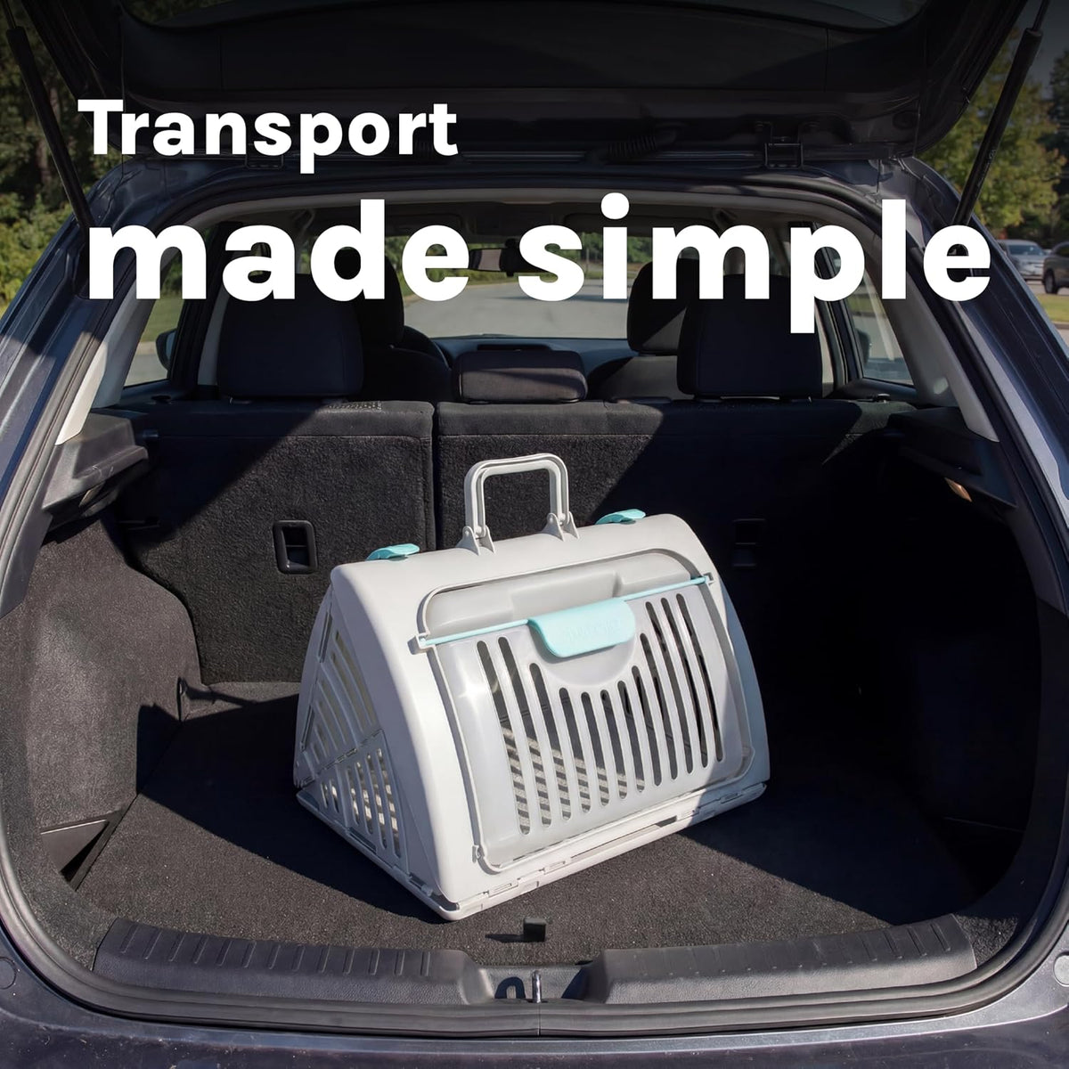 SportPet Large Hard-Sided Travel Cat Carrier - Cat Carrier with Patented Wide Side-Opening Door, Foldable Portable Pet Carrier with Removable Bed for Cats & Small Pets up to 25lbs - Gray