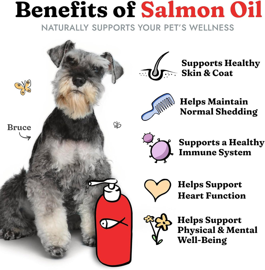 Salmon Oil for Dogs & Cats, Healthy Skin & Coat, Liquid Fish Omega 3, 32 oz | Soft Shiny Glossy Coat, EPA DHA, Immune System & Heart Function Support, Normal Shedding, Supplement for Pets