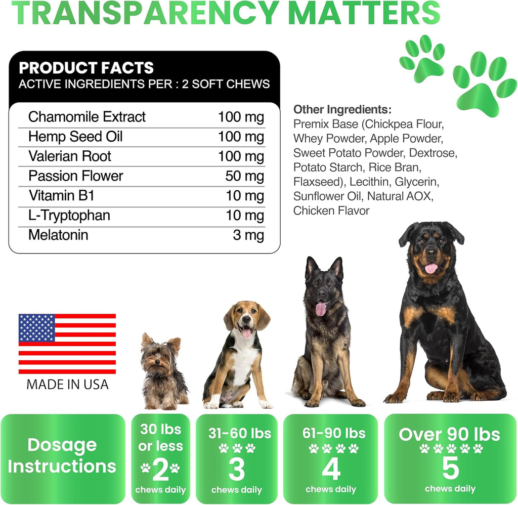 Hemp Calming Chews for Dogs - Dog Calming Chews, 170 Anxiety Relief Treats | Calming Treats with Hemp Oil - Sleep Aid - Advanced Health Hip & Joint Support Supplement Health & Wellness, Made in USA